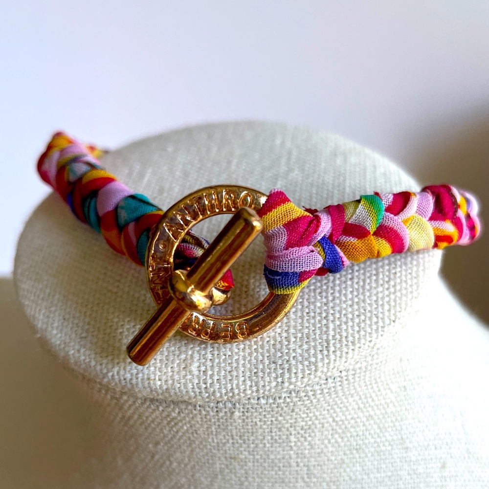 Anthro Colourful Woven Bracelet with 
Gold tone Engraved Toggle